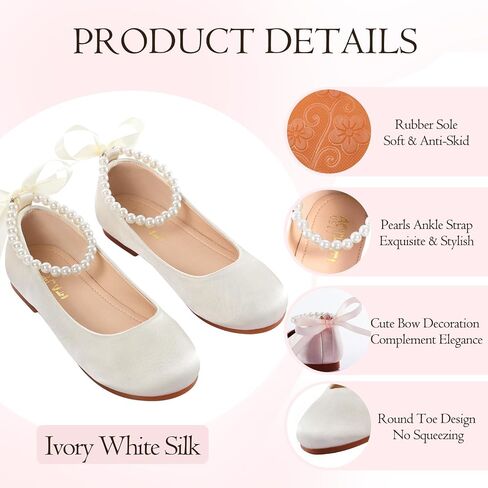 Mejormen Flower Girl Shoes Girls Dress Shoe Toddler Mary Jane Ballet Flats Princess Lace-Up Pearl Ongle Strap Bress Shoes for Wedding Party School in Kuwait