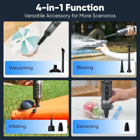 Car Vacuum, 4 in 1 Portable Mini Cordless Vacuum, 16000pa Suction Power, 7800mAh, Type-C Charge, Blower, Handheld Vacuum for Car, Office Desk in Saudi Arabia