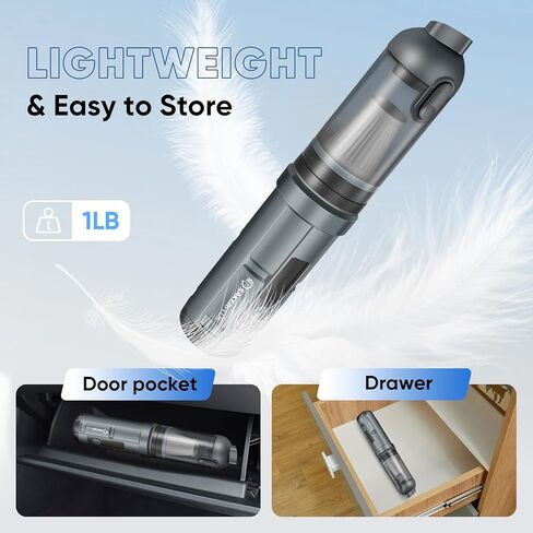 Car Vacuum, 4 in 1 Portable Mini Cordless Vacuum, 16000pa Suction Power, 7800mAh, Type-C Charge, Blower, Handheld Vacuum for Car, Office Desk in Saudi Arabia