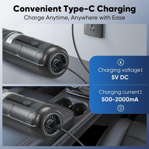Car Vacuum, 4 in 1 Portable Mini Cordless Vacuum, 16000pa Suction Power, 7800mAh, Type-C Charge, Blower, Handheld Vacuum for Car, Office Desk in Saudi Arabia