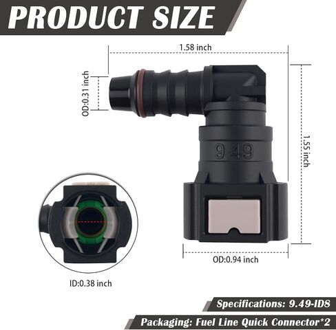 2PCS Fuel Line Connector,Elbow 90° Fuel Line Quick Connect 9.49-ID8 with Gasket Design for Quick Connection of Oil Pump/Fuels Lines,Professional Quicks Connect Fuels Lines Fittings in Saudi Arabia