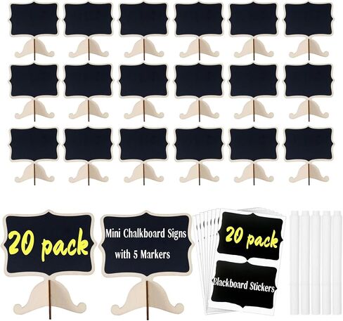20 حزمة Mini Chalkboard يوقع لوحات رسائل صغيرة قابلة لإعادة الاستخدام مع Stand for Food Labels Party Party Party و Bakery و Weddings Place Cards Name Name Table Number ، مع علامات وملصقات Blackboard in Kuwait
