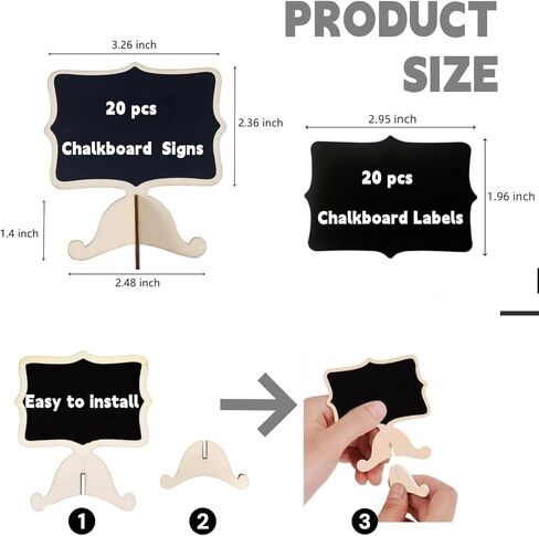 20 حزمة Mini Chalkboard يوقع لوحات رسائل صغيرة قابلة لإعادة الاستخدام مع Stand for Food Labels Party Party Party و Bakery و Weddings Place Cards Name Name Table Number ، مع علامات وملصقات Blackboard in Kuwait