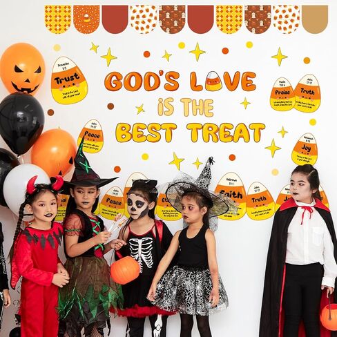 Zhanmai 123 Pcs Candy Corn Bulletin Board Set Religious Halloween Candy Corn Bible Verse God's Love is The Good Treat Cutout for Fall Halloween Faith Religious Classroom Sunday School Wall Decor in Saudi Arabia