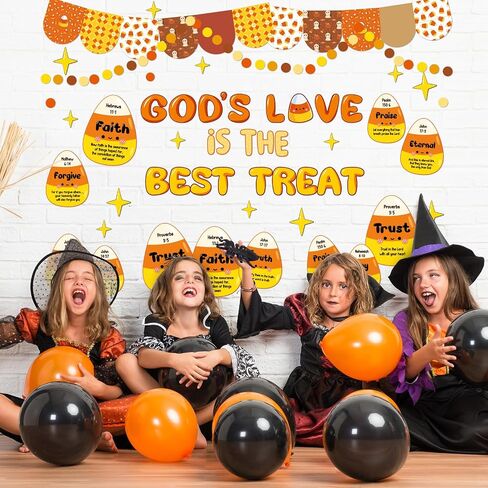 Zhanmai 123 Pcs Candy Corn Bulletin Board Set Religious Halloween Candy Corn Bible Verse God's Love is The Good Treat Cutout for Fall Halloween Faith Religious Classroom Sunday School Wall Decor in Saudi Arabia