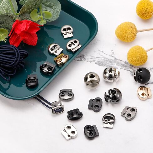 uxcell Spring Cord Lock End Toggle, 24Pcs Double Hole Spring Stopper Alloy Fastener Slider Toggles Clip for Drawstrings, Shoelaces, Bags (Bright Silver,17x15mm) in Kuwait