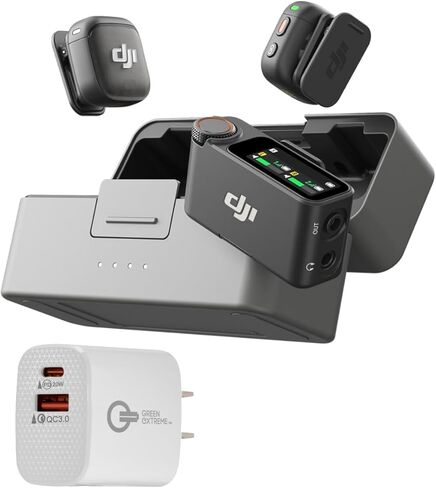 DJI Mic 2 (2 TX + 1 RX + Charging Case), All-in-one Wireless Microphone, Intelligent Noise Cancelling, for iPhone, Android, Camera Bundle with, 2x Turnstile Omnidirectional Condenser Lavalier in Saudi Arabia