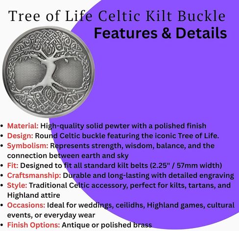 Celtic Tree of Life Belt Belt Buckle - التصميم الاسكتلندي التقليدي مع الانتهاء من العتيقة ، مثالي للبلدان وملابس المرتفعات in Kuwait