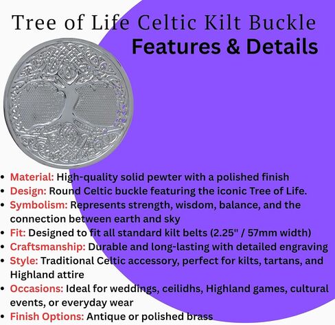 Celtic Tree of Life Belt Belt Buckle - التصميم الاسكتلندي التقليدي مع الانتهاء من العتيقة ، مثالي للبلدان وملابس المرتفعات in Kuwait