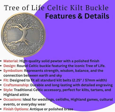 Celtic Tree of Life Belt Belt Buckle - التصميم الاسكتلندي التقليدي مع الانتهاء من العتيقة ، مثالي للبلدان وملابس المرتفعات in Saudi Arabia