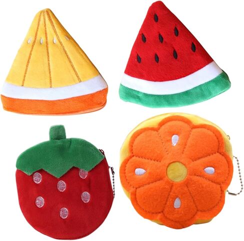 4Pcs Cartoon Fruit Coin Purse for Boys Small Zipper Change Pouch Wallet with Hook Design Tiny Portable Wallets in Strawberry Orange Watermelon Shapes in Saudi Arabia