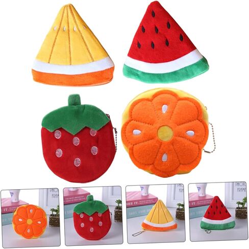 4Pcs Cartoon Fruit Coin Purse for Boys Small Zipper Change Pouch Wallet with Hook Design Tiny Portable Wallets in Strawberry Orange Watermelon Shapes in Saudi Arabia