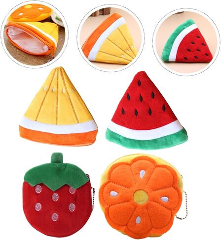 4Pcs Cartoon Fruit Coin Purse for Boys Small Zipper Change Pouch Wallet with Hook Design Tiny Portable Wallets in Strawberry Orange Watermelon Shapes in Saudi Arabia