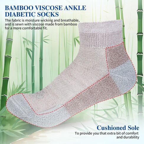 Diabetic Socks for Men,6 Pairs Ankle Mens Diabetic Socks,Diabetic Neuropathy Socks for Men 9-12 in Kuwait