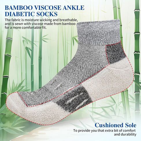 Diabetic Socks for Men,6 Pairs Ankle Mens Diabetic Socks,Diabetic Neuropathy Socks for Men 9-12 in Kuwait