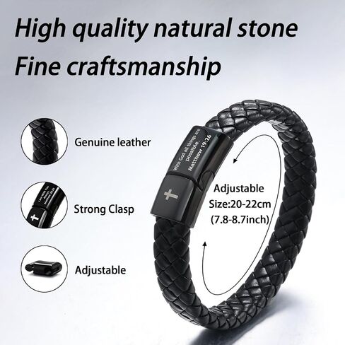 Feel Mens Bible Bible Beary Bracelet - Lava Rock Bead Cross Bracelet للرجال - الشفاء الموازنة معصمًا جلديًا مضفرًا - مجوهرات التخرج المسيحي الديني للرجال in Kuwait