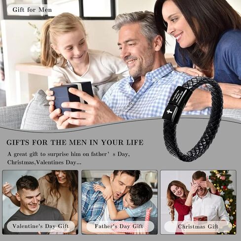 Feel Mens Bible Bible Beary Bracelet - Lava Rock Bead Cross Bracelet للرجال - الشفاء الموازنة معصمًا جلديًا مضفرًا - مجوهرات التخرج المسيحي الديني للرجال in Kuwait