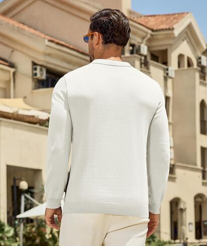 PRIVIMIX Mens Knit Striped Polo Shirts Long Sleeve Fashion Vintage Quarter Zip Pullover Casual Polo Sweater in Kuwait