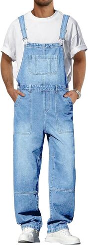 Runcati Men's Denim Bib Overall Jean Romper Casual Fashion Workwear Adjustable Strap Loose Fit Hip Hop Jumpsuit in Kuwait