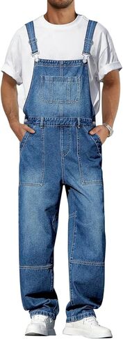 Runcati Men's Denim Bib Overall Jean Romper Casual Fashion Workwear Adjustable Strap Loose Fit Hip Hop Jumpsuit in Kuwait