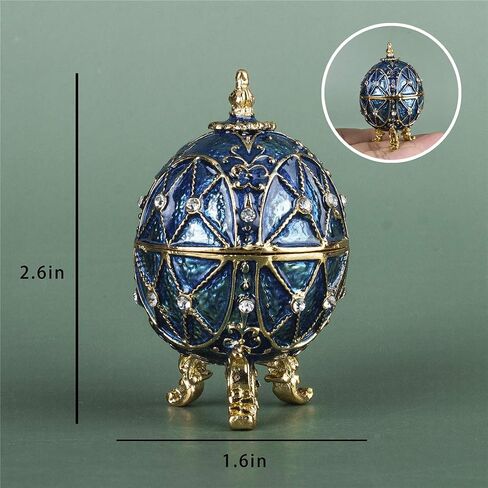 Faberge Egg Trinket Boxes Hinged Crystal Jeweled Easter Machi Egg Ornament Jewelry Ring Holder Box Hand-Painted Bee Flower Pattern in Kuwait