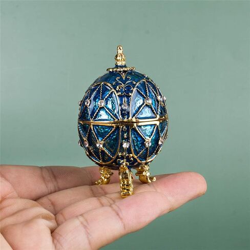 Faberge Egg Trinket Boxes Hinged Crystal Jeweled Easter Machi Egg Ornament Jewelry Ring Holder Box Hand-Painted Bee Flower Pattern in Kuwait
