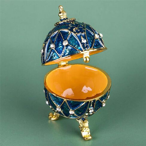 Faberge Egg Trinket Boxes Hinged Crystal Jeweled Easter Machi Egg Ornament Jewelry Ring Holder Box Hand-Painted Bee Flower Pattern in Kuwait