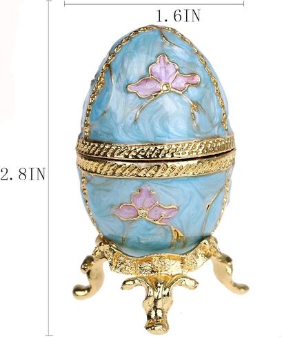 Faberge Egg Trinket Boxes Hinged Crystal Jeweled Easter Machi Egg Ornament Jewelry Ring Holder Box Hand-Painted Bee Flower Pattern in Kuwait