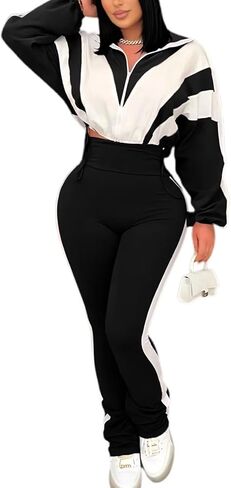 REMELON WOMENS 2 قطعة من التعرقات اللون كتلة طويلة الأكمام السوستة الزرقاء سراويل سروال LEGGING in Kuwait