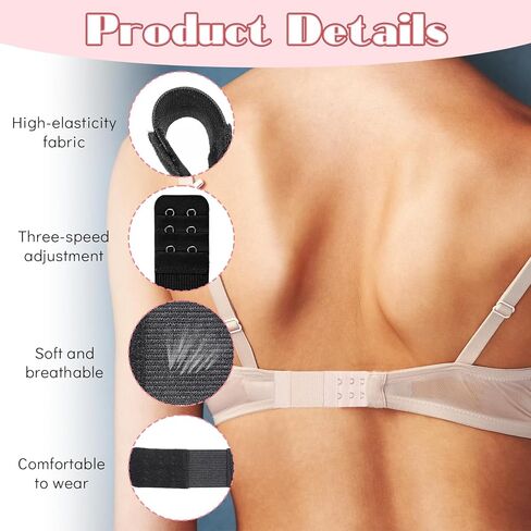 12 PCS Bra Extensers 2 Hooks ، 3 Rows Bra Strap Extender ، Women's Soft Bra Lingerie Extension Bra ، extension bra plus ، accessories bra for women lady (white ، black ، skin ، apricot) in Kuwait