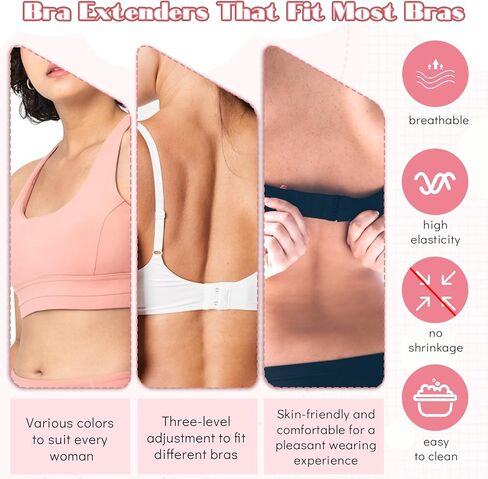 12 PCS Bra Extensers 2 Hooks ، 3 Rows Bra Strap Extender ، Women's Soft Bra Lingerie Extension Bra ، extension bra plus ، accessories bra for women lady (white ، black ، skin ، apricot) in Kuwait
