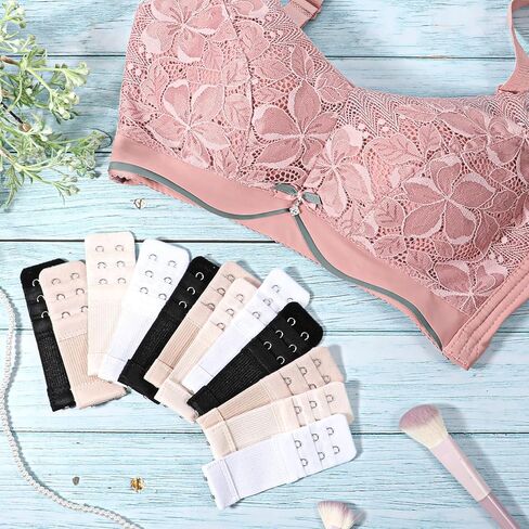 12 PCS Bra Extensers 2 Hooks ، 3 Rows Bra Strap Extender ، Women's Soft Bra Lingerie Extension Bra ، extension bra plus ، accessories bra for women lady (white ، black ، skin ، apricot) in Kuwait
