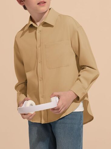 Haloumoning Boys Long Sleeve Dress Shirts Collared Button-Down Shirt School Uniform Shirts with Chest Pocket 5-14 Years in Saudi Arabia