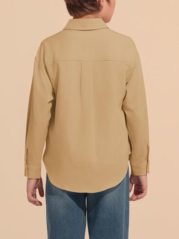 Haloumoning Boys Long Sleeve Dress Shirts Collared Button-Down Shirt School Uniform Shirts with Chest Pocket 5-14 Years in Saudi Arabia