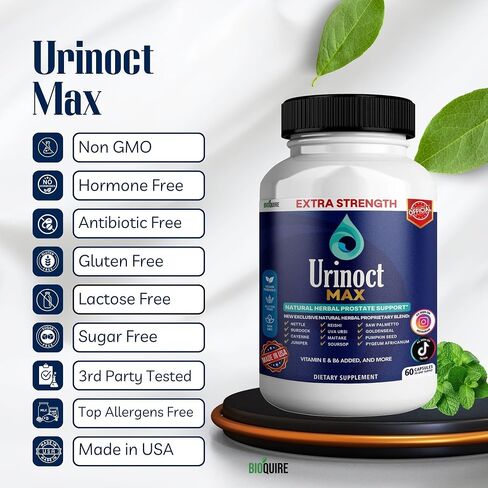 Urinost Max Extra Strength Prostate Supplement, 60 Capsules, Natural Herbal Formula with Saw Palmetto, Vitamin E, B6, 30 Day Supply (2) in Saudi Arabia