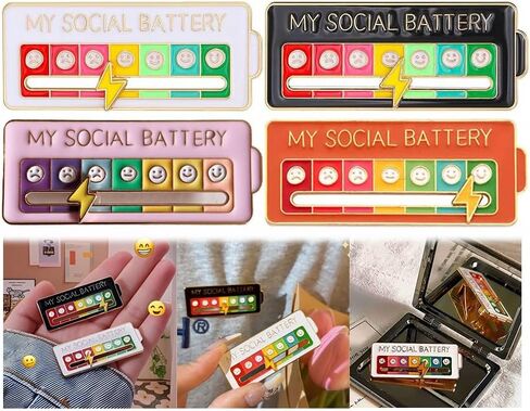 4PCS Battery Mood Pins, Funny Interactive Brooch Pin, My Creative Lapel Pin, Functional Mood Enamel Pins 7 Days a Week for Clothing Decoration Backpacks Bags Hats Gifts in Saudi Arabia
