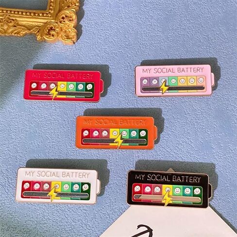 4PCS Battery Mood Pins, Funny Interactive Brooch Pin, My Creative Lapel Pin, Functional Mood Enamel Pins 7 Days a Week for Clothing Decoration Backpacks Bags Hats Gifts in Saudi Arabia