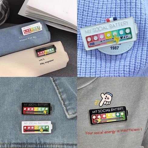 4PCS Battery Mood Pins, Funny Interactive Brooch Pin, My Creative Lapel Pin, Functional Mood Enamel Pins 7 Days a Week for Clothing Decoration Backpacks Bags Hats Gifts in Saudi Arabia