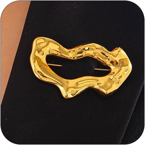 Gold Statement Simple Hollow Brooch Pin for Women, Vintage Unique Big Hammered Irregular Geometric Brooch Suit Costume Chest Accessories Jewelry Gift in Kuwait