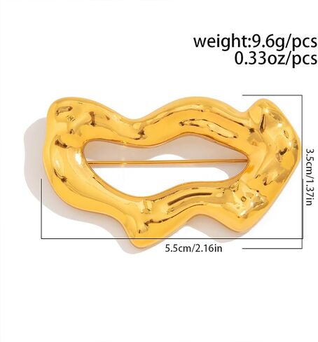 Gold Statement Simple Hollow Brooch Pin for Women, Vintage Unique Big Hammered Irregular Geometric Brooch Suit Costume Chest Accessories Jewelry Gift in Kuwait