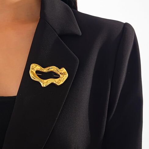 Gold Statement Simple Hollow Brooch Pin for Women, Vintage Unique Big Hammered Irregular Geometric Brooch Suit Costume Chest Accessories Jewelry Gift in Kuwait