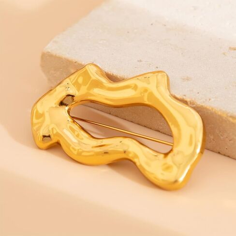 Gold Statement Simple Hollow Brooch Pin for Women, Vintage Unique Big Hammered Irregular Geometric Brooch Suit Costume Chest Accessories Jewelry Gift in Kuwait