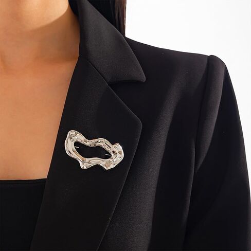 Gold Statement Simple Hollow Brooch Pin for Women, Vintage Unique Big Hammered Irregular Geometric Brooch Suit Costume Chest Accessories Jewelry Gift in Saudi Arabia