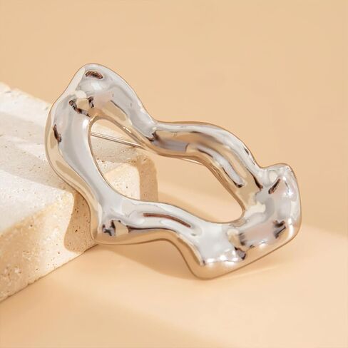 Gold Statement Simple Hollow Brooch Pin for Women, Vintage Unique Big Hammered Irregular Geometric Brooch Suit Costume Chest Accessories Jewelry Gift in Saudi Arabia