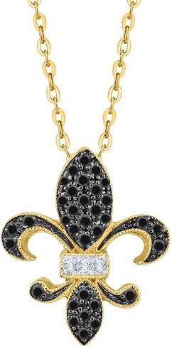 Katarina Black and White Diamond Fleur-De-Lis Milgrain Necklace in Gold أو Silver (1/6 CTTW ، G-H ، I2-I3) in Kuwait