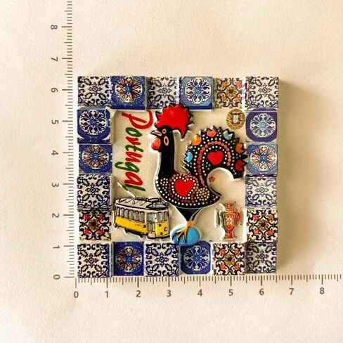 Portuguese Decorative Ceramic Tile, Traditional Rooster Design with Azulejo Border, 6x6 inches in Saudi Arabia