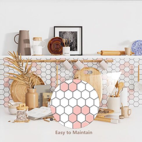 Peel and Stick Backsplash White Pink 12"×12" Boho Adhesive Wall Tiles 10-Sheet Heat Resistant Faux Floral Waterproof Decorative Vinyl Backsplash for Kitchen Living Room Bathroom Renter Friendly in Saudi Arabia