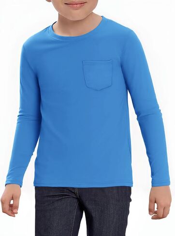 Haloumoning Boys Athletic Long Sleeve Shirts Kids Dry Fit Performance Active Tees with Chest Pocket 5-14 Years in Saudi Arabia