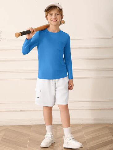 Haloumoning Boys Athletic Long Sleeve Shirts Kids Dry Fit Performance Active Tees with Chest Pocket 5-14 Years in Saudi Arabia
