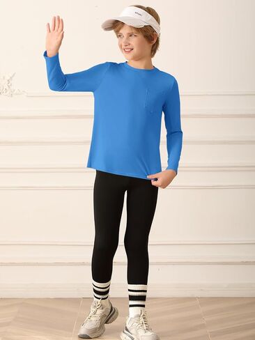 Haloumoning Boys Athletic Long Sleeve Shirts Kids Dry Fit Performance Active Tees with Chest Pocket 5-14 Years in Saudi Arabia